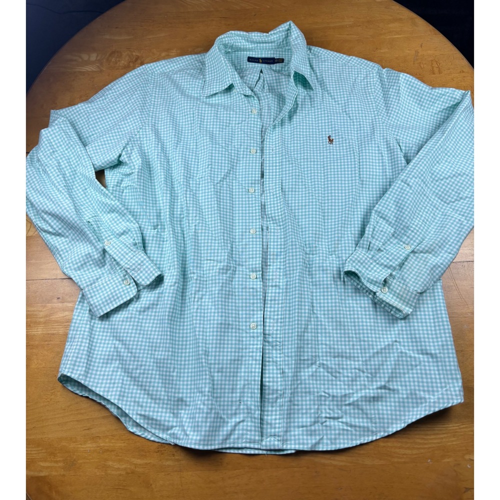 Ralph Lauren Mens XXL Gingham Button Down Shirt Mint Green White Cotton LS